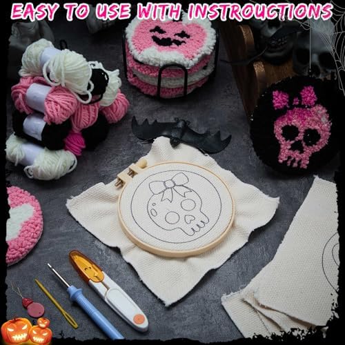 Yaomiao 6 Pcs Halloween Punch Needle Coaster Kit for Beginners Adults - Image 5