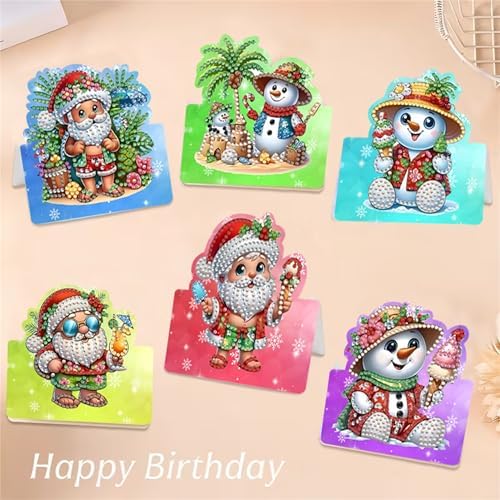 6 pack 3D Christmas Diamond Painting Greeting Cards Kit, Diamond Art Birthday Cards with Envelopes,DIY Thank You Card Making Craft for Adults,Handmade Greeting Card Supplies Gift Idea (Christmas) - Image 7