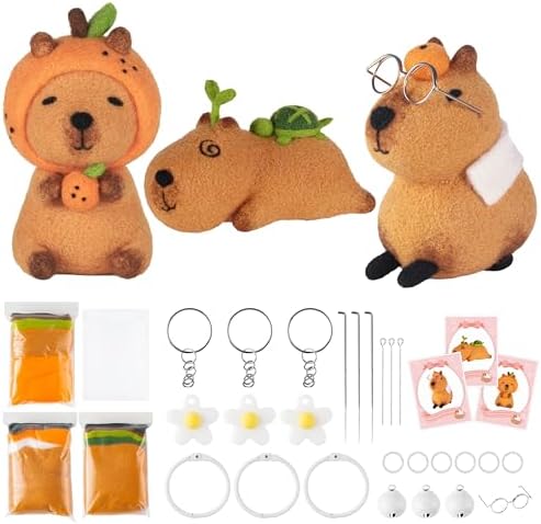 Capybara Needle Felting Kit - 3 Set Cute Animal DIY Doll Wool Craft Set with Felt Tool Instruction Foam Mat, DIY Needlework Keychain Craft for Adults Beginners Christmas Birthday Gift (Style 1) by Unknown