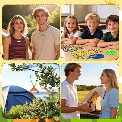 TICIAGA Camping Beaded Necklace Craft - 24 Pack Summer Camping Jewelry Making Set with Colorful Beads and Wooden Tent Name Tags Nature Explorer Vbs Classroom Activities & Outdoor Adventure Party Favor - Image 6