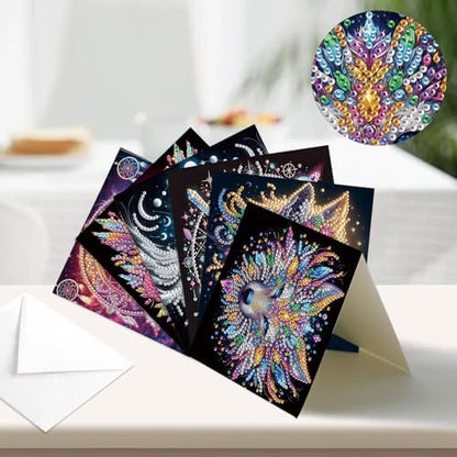 jinglinhh 12pcs Diamond Art Painting Hummingbird Dreamcatcher Wolf Greeting Cards with Envelopes, DIY Card Making Kits for Adults, Diamond Art Christmas Cards for Birthday Holiday Gifts - Image 7