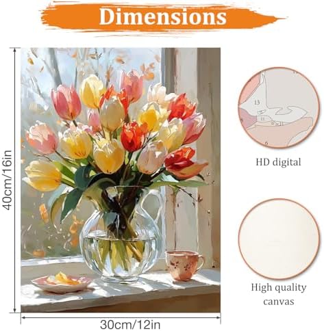 MAXBYE Flower Paint by Numbers Kit for Adults, Tulips Paint by Numbers Kits for Beginner, DIY Acrylic Color by Number on Canvas for Home Wall Decor Gift 12X16 Inch - Image 2
