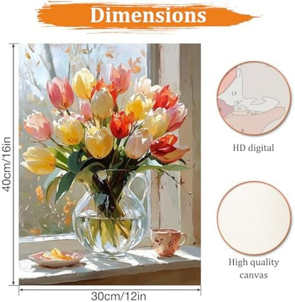 MAXBYE Flower Paint by Numbers Kit for Adults, Tulips Paint by Numbers Kits for Beginner, DIY Acrylic Color by Number on Canvas for Home Wall Decor Gift 12X16 Inch - Image 2