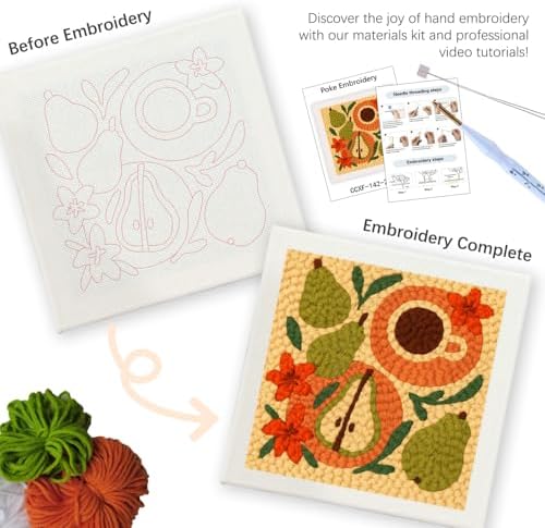 SDOYUNO Punch Needle Kit with Frame for Adults Beginners Kits 9.84 x 9.84 Inch Embroidery Starter Kits Punch Needle Kit with Fruit Pattern, Threader, Yarns, Rug Punch, DIY Craft Kits (Apricot) - Image 3