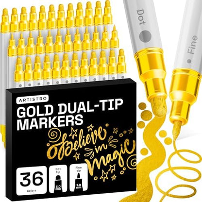 ARTISTRO Gold Dual-Tip Acrylic Paint Marker Pens - Set of 36 by ARTISTRO