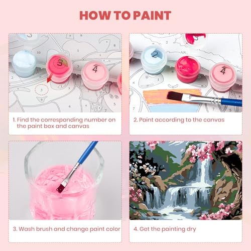 MXJSUA Flowers Tree Waterfall Framed Paint by Numbers for Adults Beginners, Easy Adults' Paint-by-Number Kits on Canvas with Easel, Acrylic Number Painting Crafts Gifts for Home Decor, 8x12 inch - Image 5