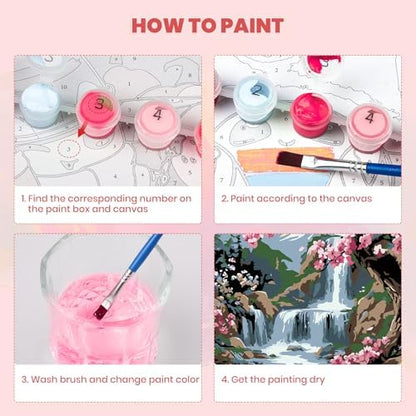 MXJSUA Flowers Tree Waterfall Framed Paint by Numbers for Adults Beginners, Easy Adults' Paint-by-Number Kits on Canvas with Easel, Acrylic Number Painting Crafts Gifts for Home Decor, 8x12 inch - Image 5