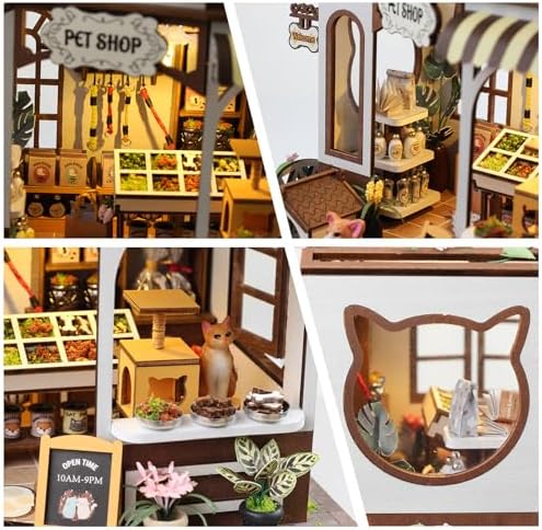 Pet Shop DIY Miniature House Kit, Wooden Dollhouse with LED for Adults - Image 4