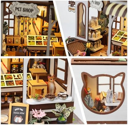 Pet Shop DIY Miniature House Kit, Wooden Dollhouse with LED for Adults - Image 4