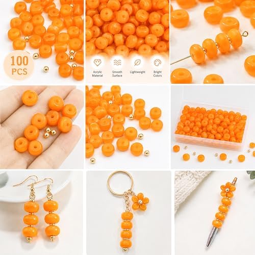 100Pcs 14mm Large Acrylic Beads for Jewelry Making, Chunky Marbled Round Focal Beads Bulk Set with Spacer Beads for DIY Bracelets Necklaces Keychains Bag Charms (Orange) - Image 4