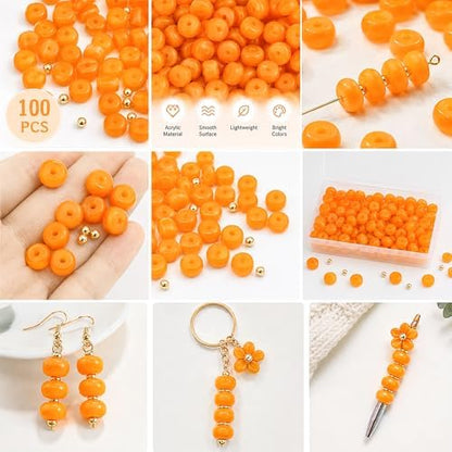 100Pcs 14mm Large Acrylic Beads for Jewelry Making, Chunky Marbled Round Focal Beads Bulk Set with Spacer Beads for DIY Bracelets Necklaces Keychains Bag Charms (Orange) - Image 4