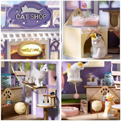 CUTEROOM Miniature House Kits for Adults, Mini Dollhouse Wooden Furniture Kit, DIY Craft Kits Creative Room Tiny House for Decoration-Kitten Paradise - Image 6