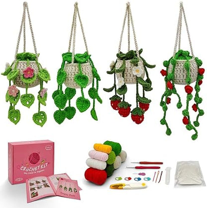 SGIBYN Crochet Kit for Beginners with Video - 4 Pcs Hanging Plant Craft Set by SGIBYN