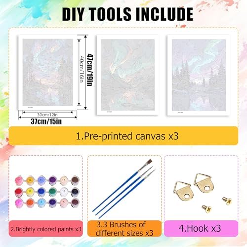 Yunruily 3 Pack Paint by Number Adult - Aurora Adult Paint Numbers,Aurora Painting by Numbers Kit for Adults for Gifts Home Wall Decor 12x16 Inch - Image 4