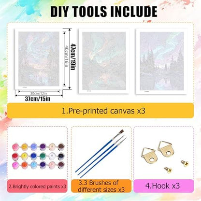 Yunruily 3 Pack Paint by Number Adult - Aurora Adult Paint Numbers,Aurora Painting by Numbers Kit for Adults for Gifts Home Wall Decor 12x16 Inch - Image 4