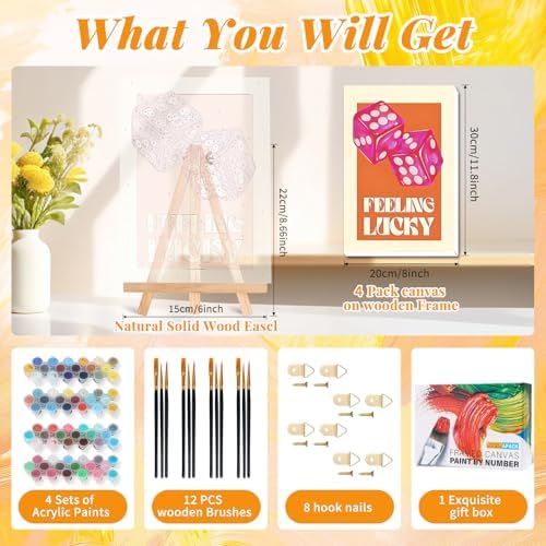 4 Pack Framed Paint by Numbers Kit for Adults, Pink Disco, 8 x 12 Inch - Image 3
