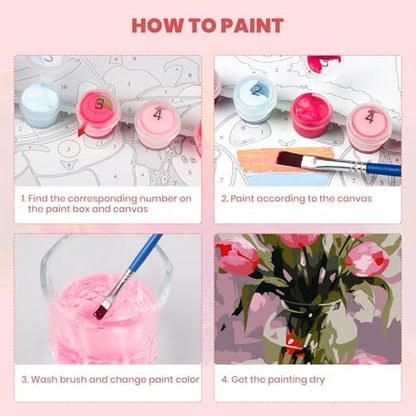 MXJSUA Pink Tulips Framed Paint by Numbers Kit for Adults Beginner with Wooden Easel, Adults' Paint-by-Numbers on Canvas, Easy DIY Acrylic Number Painting for Home Decor Gifts, 8x12 inch - Image 5