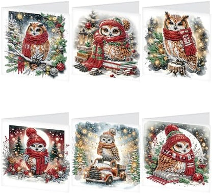 TDFERAN Diamond Painting Blank Greeting Card Set of 6 Snowy Christmas Owl Greetings Cards Thinking of You Greeting Card with Envelopes Animal Beautiful Greetings Cards Holiday Party Invitations by TDFERAN