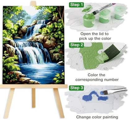 Lxmsja Waterfall Paint by Numbers Kit for Adults, Forest Acrylic Paint by Numbers for Adults Beginner, DIY Craft Supplies Oil Painting Kits for Home Wall Decor 16x20 inch (No Frame) - Image 7