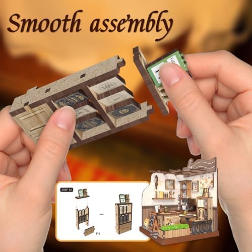 Country Cafe DIY Book Nook Kit for Adults - 3D Wooden Puzzle Miniature House with Furniture, Collectible Shelf Insert, Home Library Decor Gift - Image 4
