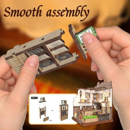 Country Cafe DIY Book Nook Kit for Adults - 3D Wooden Puzzle Miniature House with Furniture, Collectible Shelf Insert, Home Library Decor Gift - Image 4