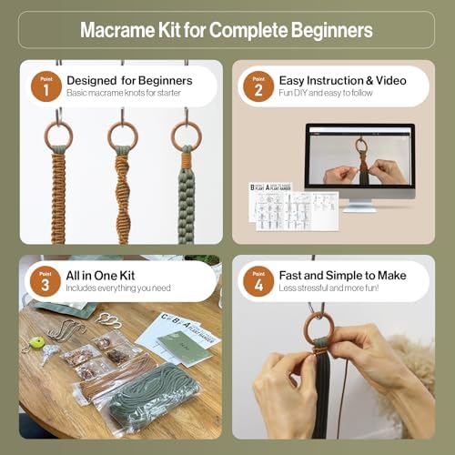 Macrame Kits for Beginners, 3 Set of Plant Hangers DIY Kit: Braided Polyester Ropes 50yds*5mm Forest Green, 20yds*2mm Burnt Orange, 60+Pcs Supplies with Step-by-Step Easy Instructions (GROR) - Image 4