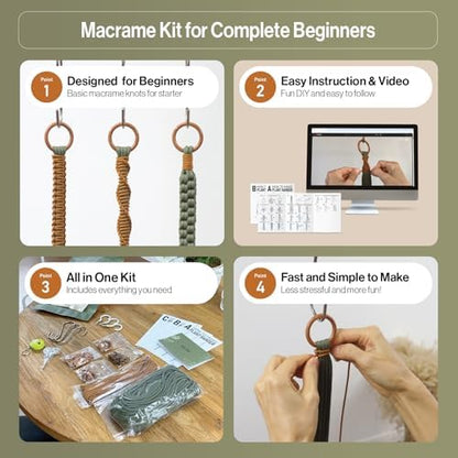 Macrame Kits for Beginners, 3 Set of Plant Hangers DIY Kit: Braided Polyester Ropes 50yds*5mm Forest Green, 20yds*2mm Burnt Orange, 60+Pcs Supplies with Step-by-Step Easy Instructions (GROR) - Image 4