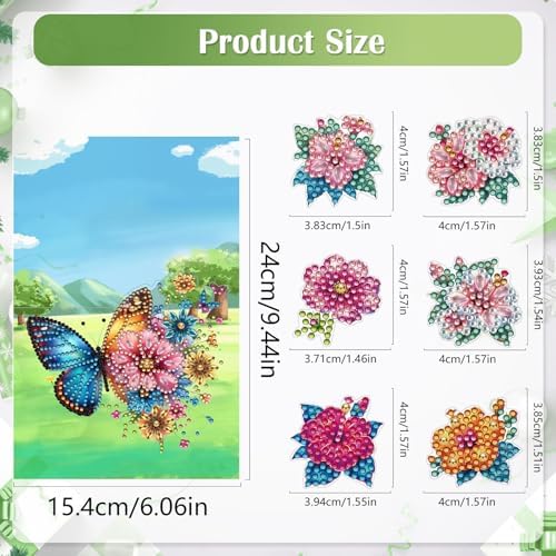 6 Pack DIY Diamond Painting Greeting Card Kit Butterfly Lawn, 5D Diamond Art Christmas Birthday Holiday Foldable Thank You Cards Blessing Greeting Card, Art Crafts Kit Creative Envelope - Image 7