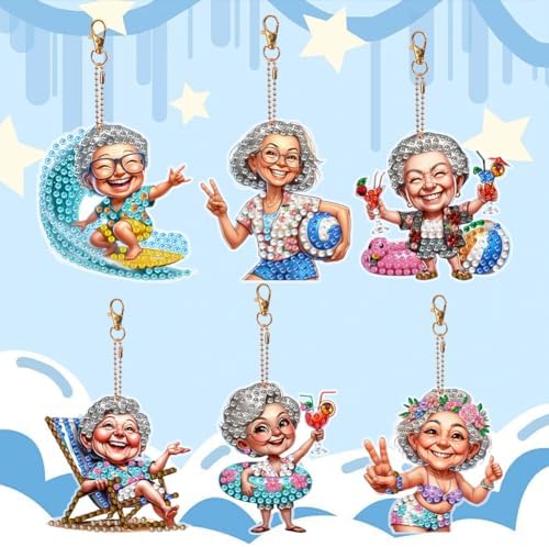 HuamuTech 5 Pcs/6 Pcs/8 Pcs Full Drill Keyring Special Shape Double Sided Diamond Art Keychain for Beginners Birthday Craftin - Image 2
