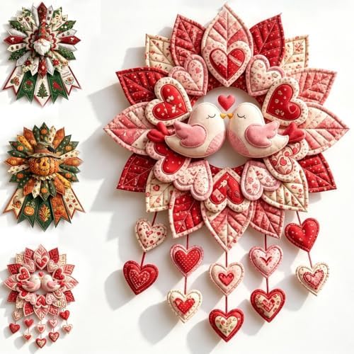 Beginner-Friendly 12- Month Themed 3D Quilted Door Hanger Sewing Kit Collection, DIY Fabric Patchwork Adults Craft Kit, Fall Art Wall Decor, Christmas Holiday Hanger，U6 by Unknown