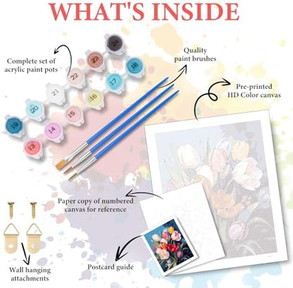 Paint by Numbers Kit for Adults Beginner, Colorful Tulip Bouquet 16x20 Inch - Image 5