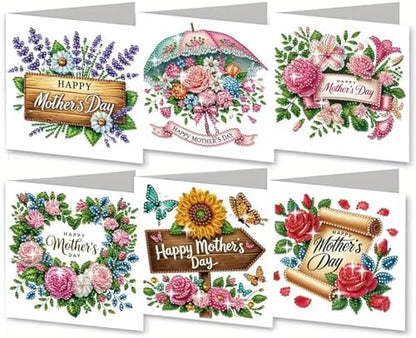 6Pcs Mother's Day Greeting Card DIY Diamond Art Painting Greeting Cards Special Shaped Diamond Blessing Folding Card Kit Arts Crafts for Holiday Festival-Flowers01 by BAYUNOESparkDiamondCraft