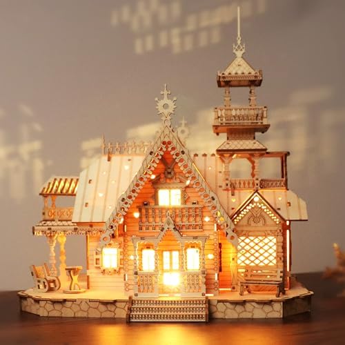 3D Puzzle for Adults, LED Vintage Wooden Villa with USB Lights by KWASVLYA-ForTheQuietJoysOfHome