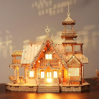 3D Puzzle for Adults, LED Vintage Wooden Villa with USB Lights by KWASVLYA-ForTheQuietJoysOfHome