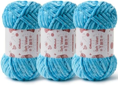 3x100g Fluffy Velvet Chenille Yarn for Crocheting and Knitting, 3x87.4yd Baby Yarn for Crocheting Soft, Crochet Chunky Yarns Amigurumi Yarns (Lake Blue) by OMoiut