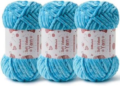 3x100g Fluffy Velvet Chenille Yarn for Crocheting and Knitting, 3x87.4yd Baby Yarn for Crocheting Soft, Crochet Chunky Yarns Amigurumi Yarns (Lake Blue) by OMoiut