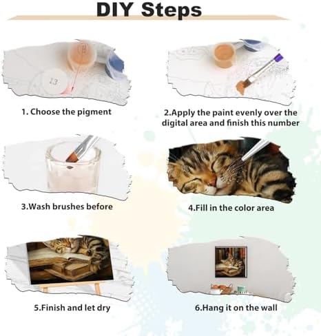 EOBROMD Sleepy Cat Framed Paint by Numbers Kits for Adults with Wooden Easel, DIY Paint by Numbers for Adults Beginner, Painting on Stretched Canvas, Oil Painting Kits for Home Decor Gift 10x10 Inch - Image 5