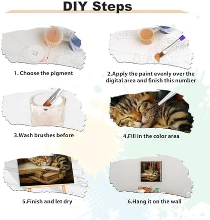 EOBROMD Sleepy Cat Framed Paint by Numbers Kits for Adults with Wooden Easel, DIY Paint by Numbers for Adults Beginner, Painting on Stretched Canvas, Oil Painting Kits for Home Decor Gift 10x10 Inch - Image 5