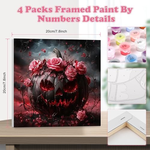 GHHKUD 4 Pack Halloween Paint by Numbers Kits for Adults with Frame, DIY Halloween Paint by Numbers for Beginners, Painting by Numbers on Canvas Gifts for Home Decor 20x20cm - Image 2