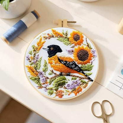 FRANDEK DIY Sunflower Bird Stamped Embroidery Kit with Hoop for Adults - Image 5