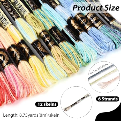 12 Skeins 105 Yards 6 Ply Variegated Cross Stitch Floss Polyester Embroidery Thread Gradient Colorful Friendship Bracelet String Yarn Bulk for Sewing Making Jewelry Needlecraft Knitting DIY - Image 2