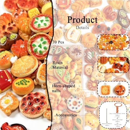 Food Charms Bulk, 152PCS Kawaii Pastel Resin Jewelry Making Kit with Lobster Clasps, Earring Hooks, Bead Necklaces & Jump Rings for Kandi Bracelets, Earrings, Necklaces, Keychains - Image 4