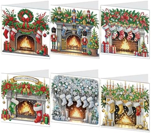 6pcs DIY Diamond Art Christmas Cards Kit with Envelopes & Tools-Diamond Dot Greeting Cards,Xmas 5D Rhinestones Painting for Adults,DIY Craft Family Friend Xmas Gifts(Christmas Fireplace) by Unknown