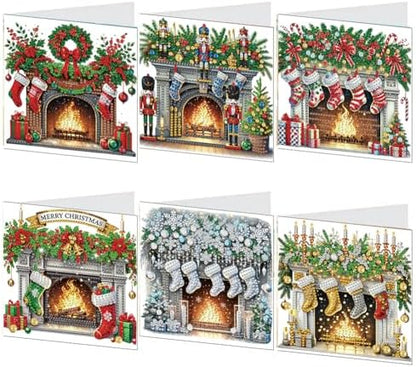 6pcs DIY Diamond Art Christmas Cards Kit with Envelopes & Tools-Diamond Dot Greeting Cards,Xmas 5D Rhinestones Painting for Adults,DIY Craft Family Friend Xmas Gifts(Christmas Fireplace) by Unknown