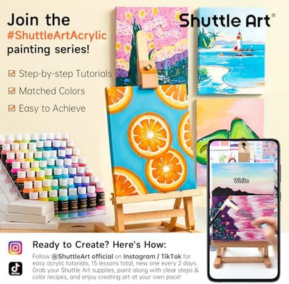 Shuttle Art Acrylic Paint, 25 Colors Acrylic Paint Set, 2oz/60ml Bottles, Rich Pigments Paint for Artists, Beginners and Kids on Canvas Rocks Wood Ceramic Fabric - Image 2