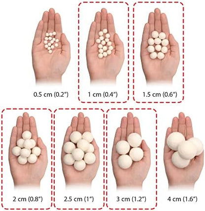 Glaciart One Wool Felt Balls, Felt Ball (50 Pieces) Mixed Sizes from 1 to 3 Centimeters, Handmade Felted Pure White Color - Bulk Small Puff for Felting and Garland - Image 2