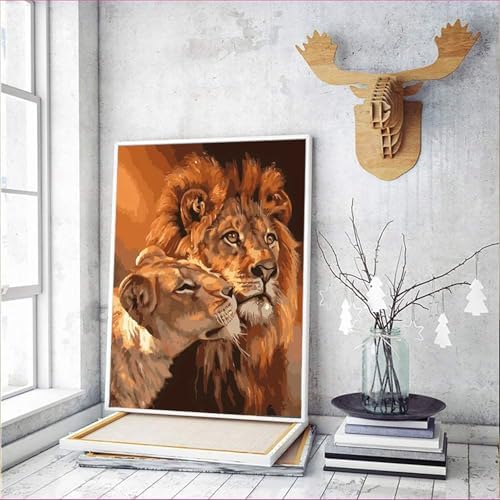 MaiMMaledy Paint by Numbers Kit for Adults Beginners 8Wx12L inch Canvas Pictures with Framed Drawing Painting Works with Wooden Triangle Easel Acrylic Pigment Lion - Image 4