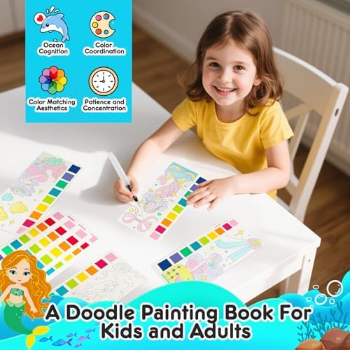 ROOCHKD Watercolor Painting Coloring Books Pocket Watercolor Paint Bookmarks, Mess Free Paint with Water Set, Travel Class Activities Art Party Favors Exchange Birthday Gifts for Kids (Mystic meraid) - Image 5