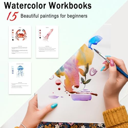 Watercolor Workbooks Ocean Animals, 15 Beautiful Paintings for Water Color Book Adult, Watercolor Coloring Book for Beginners, Watercolor Workbook for Adults Teens (Without Palette, Ocean Animals) - Image 2