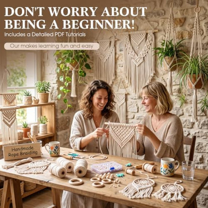 Rivvlive Macrame Kit for Adults Beginners 249 Pcs, 436yd 3mm Cotton Cord Wood Rings Dowels, Beads Needle Threader Gift Box & Digital Instruction Book for Bohemian Decor Craft Projects (Beige) - Image 2